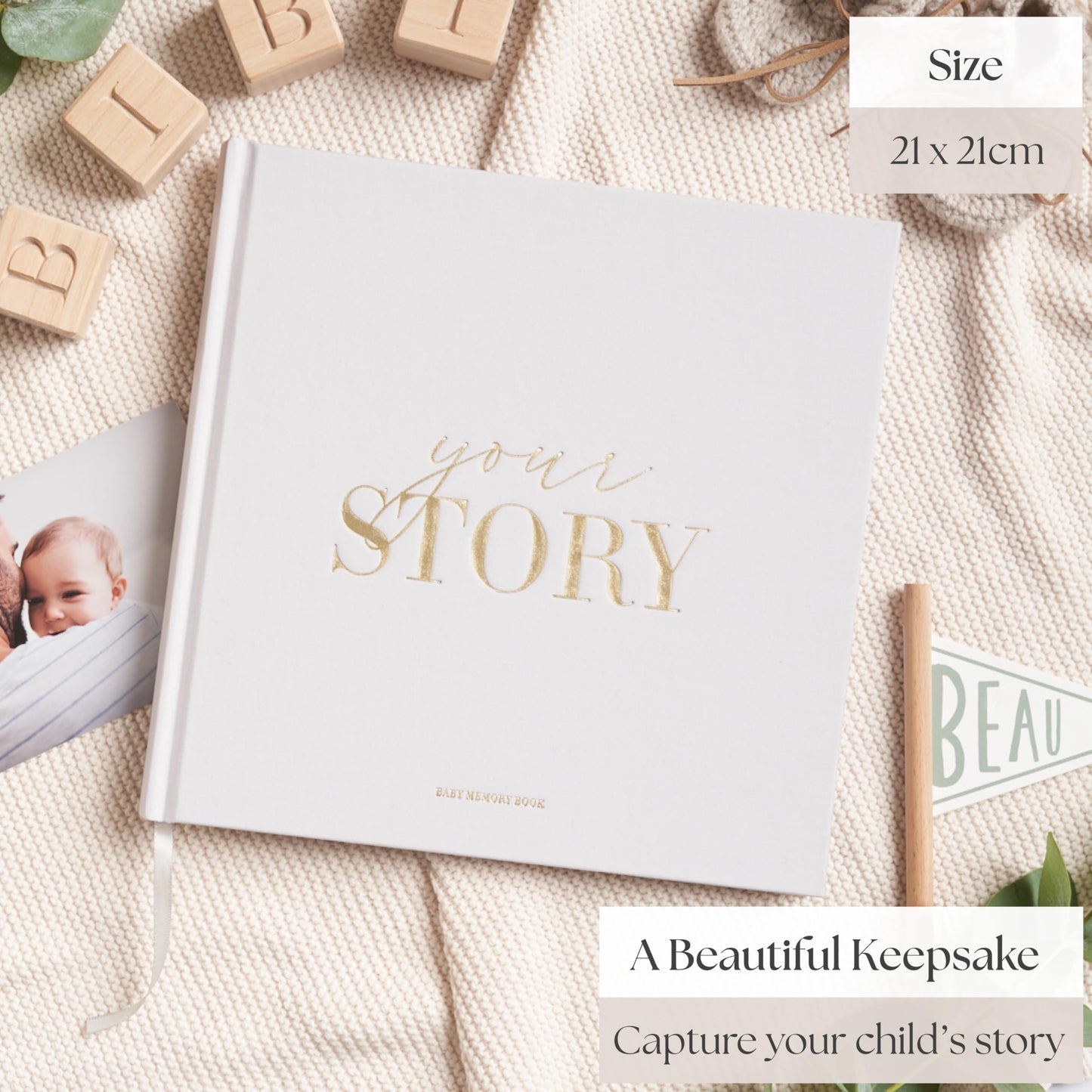 Baby Memory Book - Photo Journal for Boys or Girls | From Birth to Age 5 | New Baby Gift, Milestone Tracker, Scrapbook, Newborn Photo Album