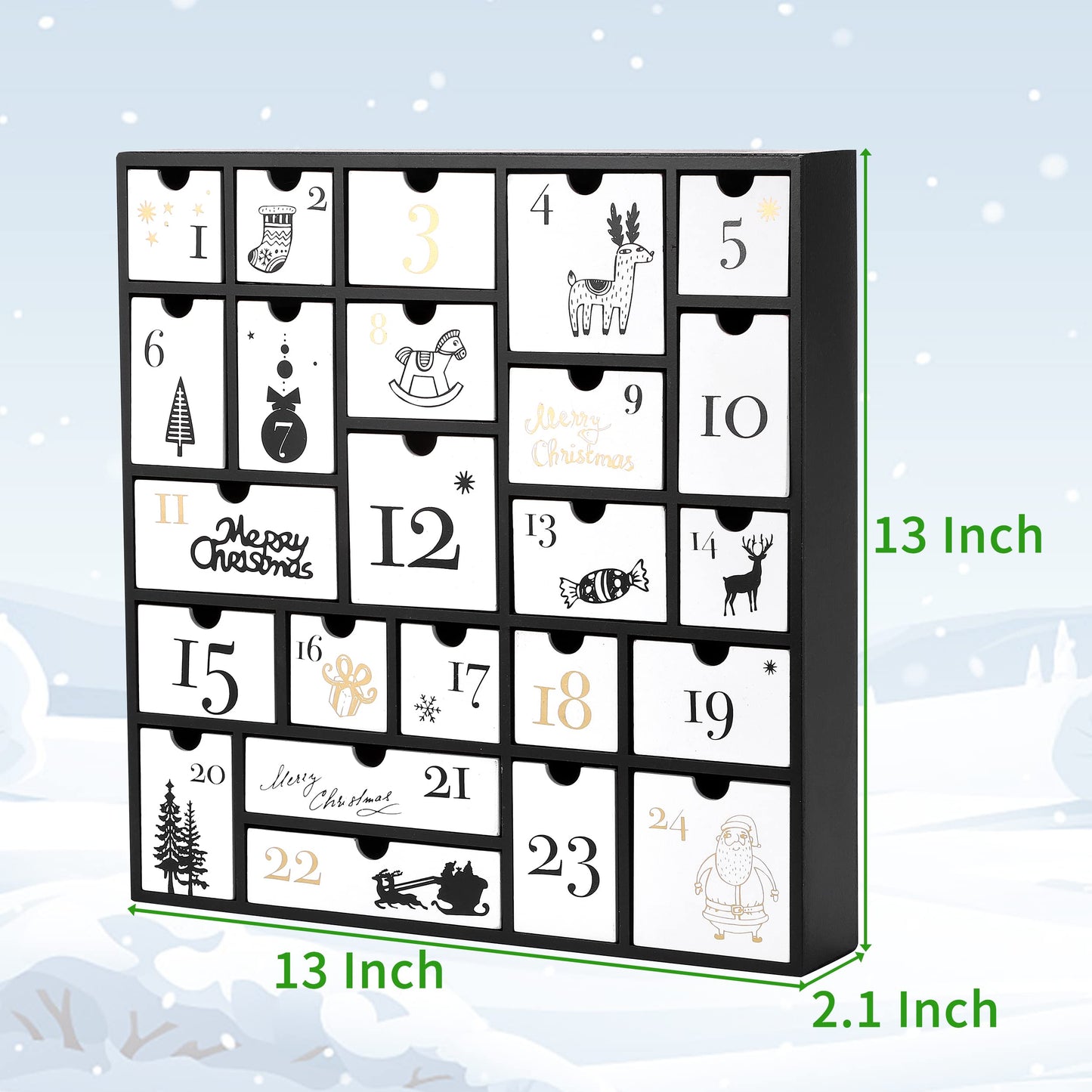 SUNGIFT Wooden Advent Calendar, Christmas Countdown Calendar Boxes with 24 Drawers and Numbers to Fill 2025, DIY Reusable Advent Calendar Decoration Xmas Gift for Kids, Adults, Family, Friends