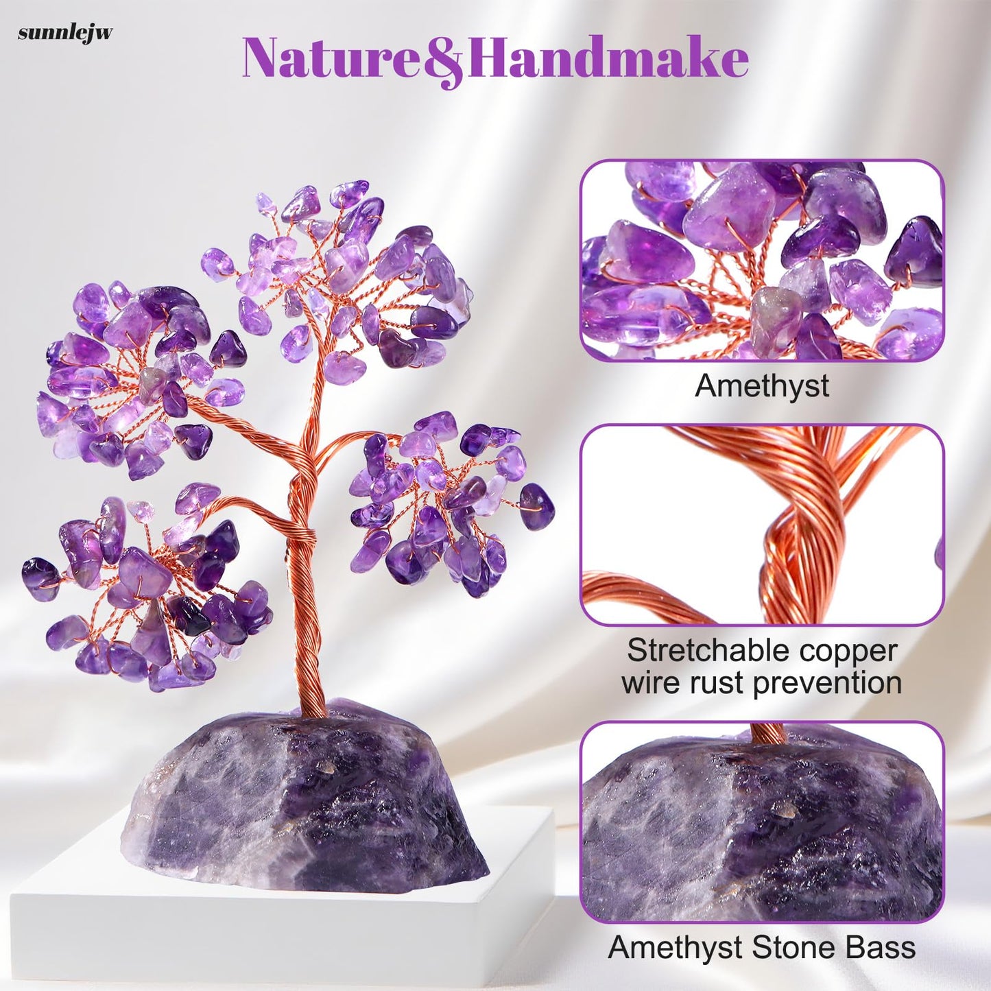 Sunnlejw Amethyst Crystal Tree of Life, Chakra Tree Gifts for Women Purple Room Decorations,Crystals and Healing Stones Reiki Positive Energy, Feng Shui Office Desk Decor Meditation