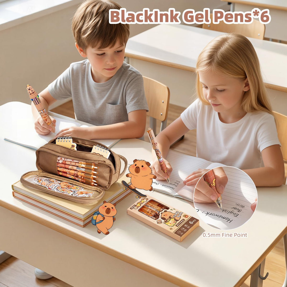Sanfylikus Capybara Stationery Gift Set for Kids, 25PCS Cute School Supplies Kit w/Pencil Case, Notebook & Stickers, Kawaii Aesthetic Office Desk Accessories for Girls Boys Ages 5-14