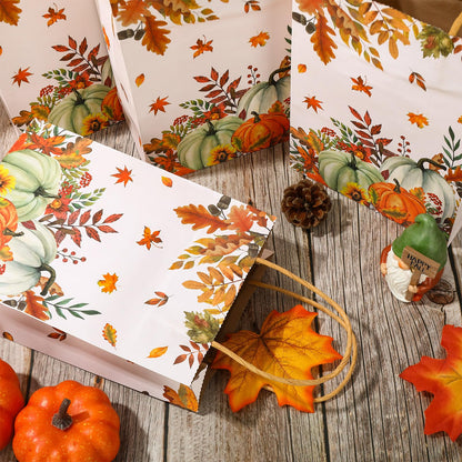 JarThenaAMCS 24Pcs Fall Kraft Paper Gift Bags Pumpkin Maple Leaves Treat Bags with Handles Grocery Shopping Bags Candy Goodie Bags for Autumn Thanksgiving Baby Shower Birthday Party Favors Supplies