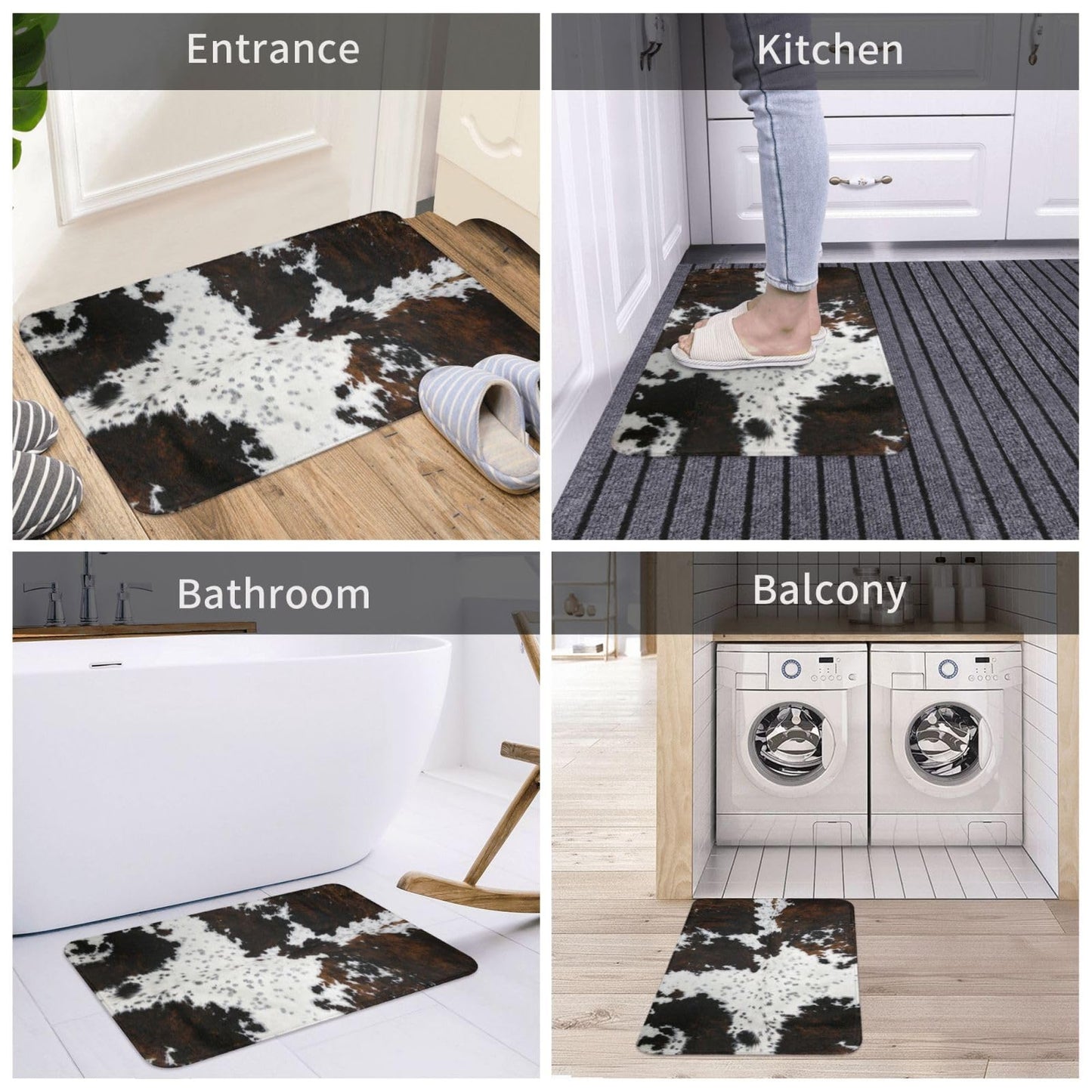Western Cowhide Cow Print Bath Mats for Bathroom, Soft Absorbent Cow Bath Rug Non-Slip Floor Rug Carpets for Kitchen Bathroom Laundry Bedroom Living Room Decoration