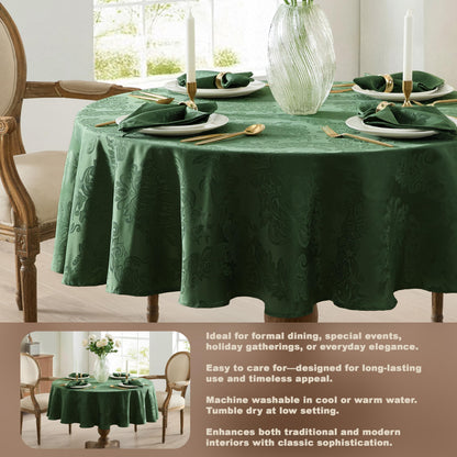 Newbridge Christmas Barcelona Damask Fabric Tablecloth, 70 Inch Round, Hunter Green – No Iron, Soil Resistant Table Cover for Dining, Parties and Holidays