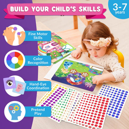 Funcils Dot Art Activity - Unicorn & Princess Sticker Kit, Toddler Art & Craft Supplies for Kids, Birthday Gifts for Boys & Girls Ages 3, 4, 5, 6, 7 Year Old - Kids Travel Toys, Airplane Must Have