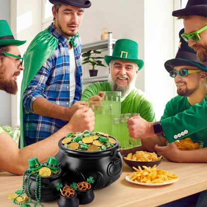Threehoney 16 in 1 St. Patrick's Day Cauldron 12.8 9.8 7.6 5.7 2.7 Large Witch Leprechaun Pot for Irish Party Decoration Plastic Cauldron with Portable Carrying Handle Black Candy Pot Indoor Outdoor