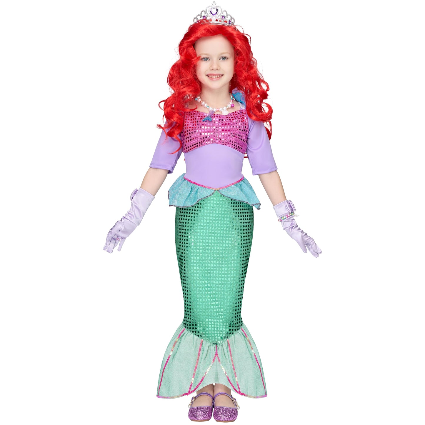 Spooktacular Creations Halloween Little Mermaid Costume for Girls, Sequin Mermaid Dress Set, Light Purple Princess Dress for Toddler Dress-Up, Cosplay Party (3T, 3-4 yrs)