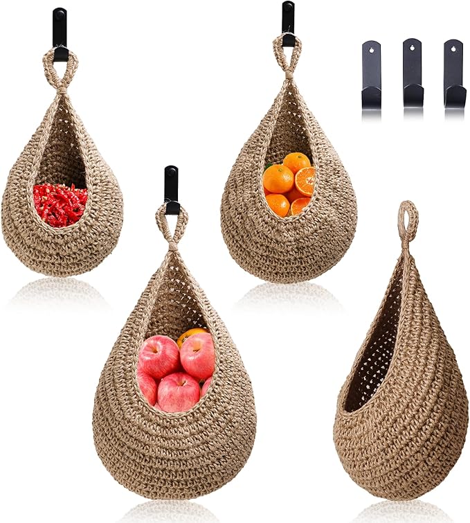 Hanging Fruit Large Basket Set of 3, Boho Wall Hanging Storage Basket