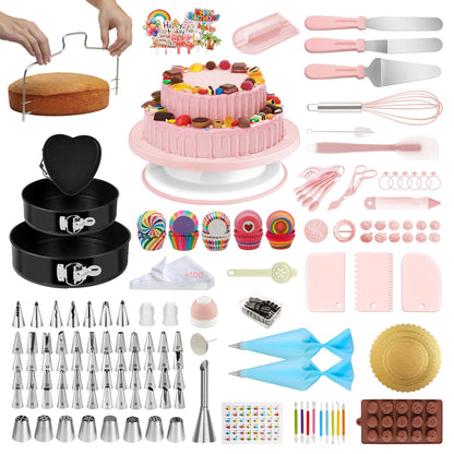 Cake Decorating Kit - Cake Turntable for Decorating with Baking Springform Pans, Cake Leveler, Numbered Piping Tips, 2 Spatulas, Baking Supplies Tools