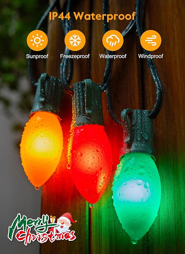 Vintage C9 LED Christmas Lights Outdoor, 50 Feet C9 String Lights with 50 Shatterproof C9 Bulbs, Waterproof Connectable Commercial Christmas Tree Lights for Outside Roofline Patio Decor, Multicolor