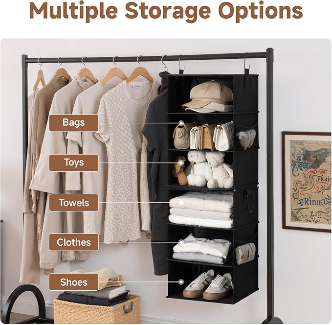 StorageWorks Hanging Closet Organizer 6-Shelf, Jumbo Separable Two 3 Shelf
