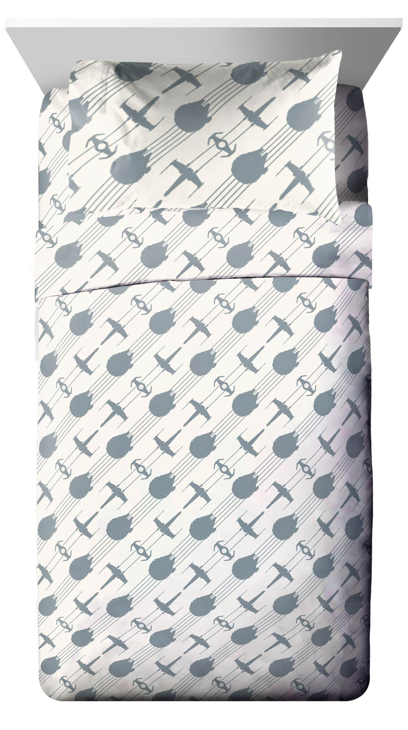 Jay Franco Star Wars Twin Size Comforter Set - 5 Piece Bedding Includes Sheet Set & Pillow Covers - Super Soft Cozy Bedding with Death Star and Millennium Falcon