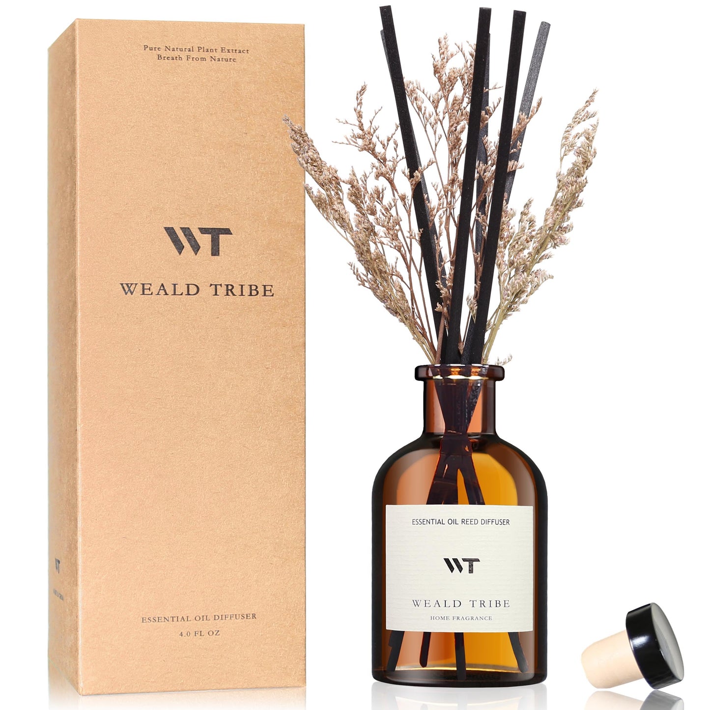 WEALD TRIBE Flower Reed Diffuser Set Vanilla Cinnamon Scent for Bathroom Air Fresheners | 4.0 fl oz Essential Oils with Sticks Home Fragrance Defusers | House Bedroom Office Shelf Decor & Gift
