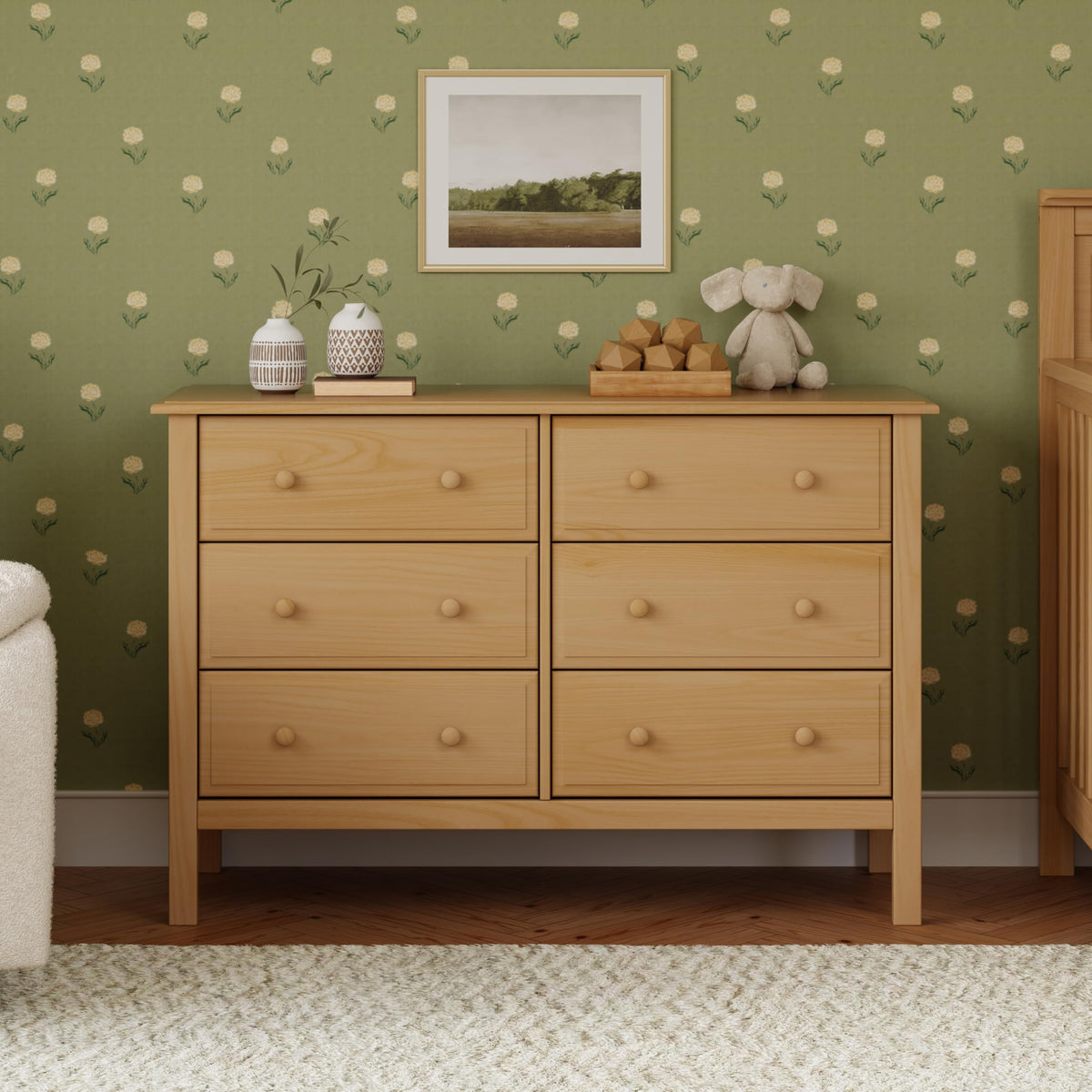 Jayden 6-Drawer Double Wide Dresser with 9+ inch Drawer Extension in Honey, Greenguard Gold Certified