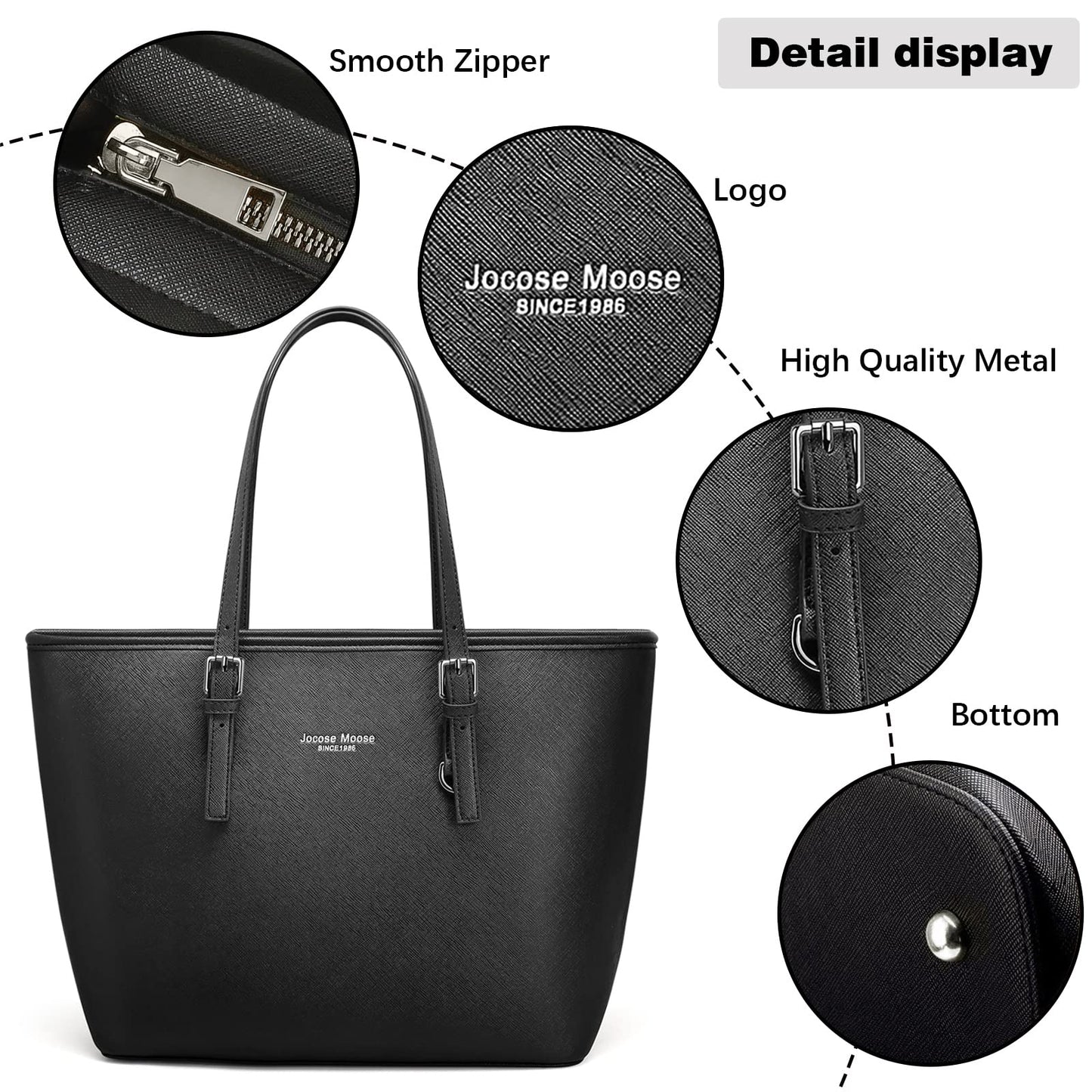 Jocose Moose Women Handbag Laptop Tote Bag Large PU Leather Computer Designer Shoulder Bag Lightweight, Gift with a Ladies Purse