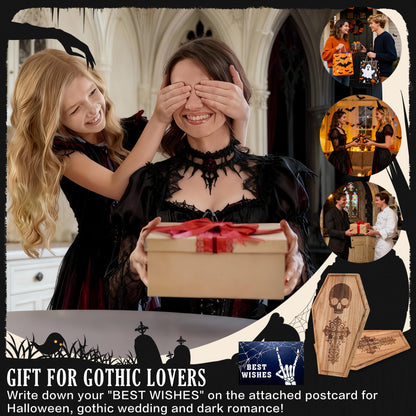 Halloween Coffin Charcuterie Board,Gothic Acacia Wooden Cutting Board for Kitchen Food Display,Skeleton Pattern Serving Tray,Goth Party Decor,Spooky Platter Gifts,17×10.5 Inch