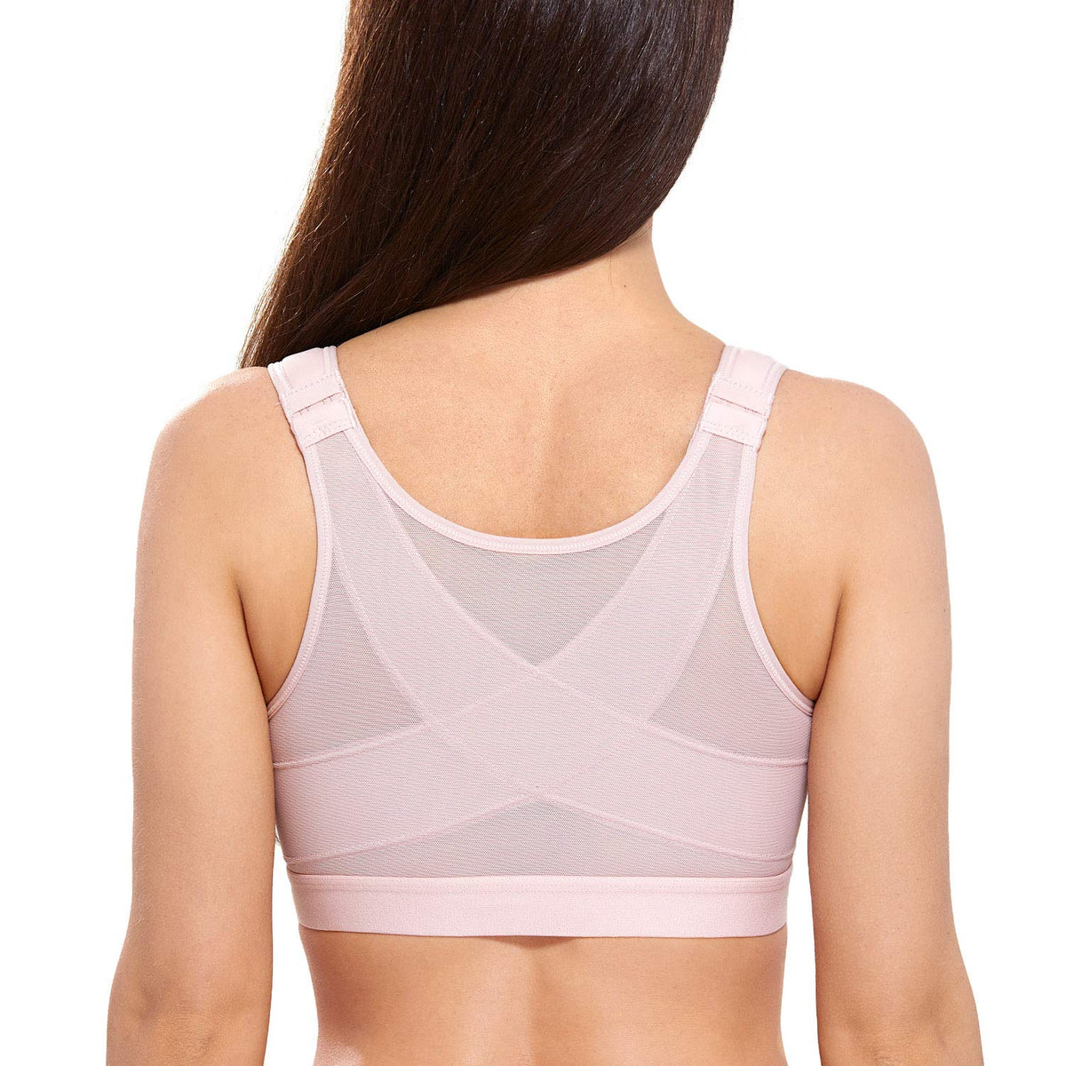 DELIMIRA Women's Full Coverage Front Closure Wire Free Back Support Posture Bra Gentle Rose 36B