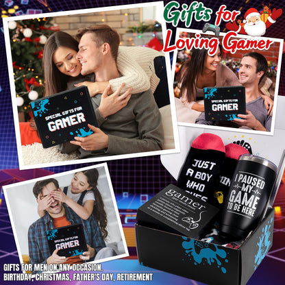 Gamer Gifts Sets for Boys, Birthday Christmas Cool Gaming Gift, Gaming Throw Blanket Tumblers Funny Pillow Covers Socks Keychain and Gifts Box for Easter Basket Graduation Men Girl Teen Gamer Lover