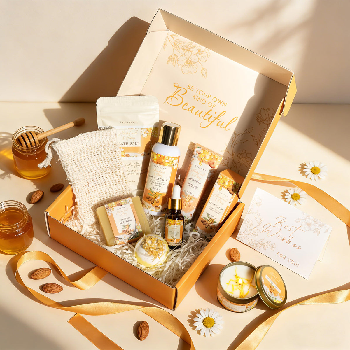Birthday Gifts for Women, Almond Milk & Honey Relaxing Spa Gift Baskets for Women, Self Care Gifts Home Bath and Body Gifts Set for Mom, Girlfriend, Sister, Female Friends, Coworker