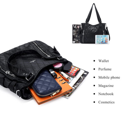 Angel Kiss Handbags for Womens Top-Handle Hobo Purse Roomy Casual Shoulder Bags PU Tote Satchel Purse for Women, Black-l, L