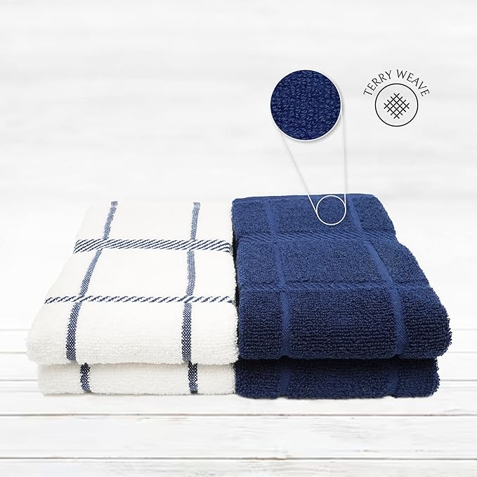 100% Cotton Terry Dish Towels, 4 pack16 x26 Inches, Super Soft and Absorbent