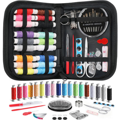 Coquimbo Sewing Kit Mothers Day Gifts for Mom Grandma Women Wife Teen Girls Beginner Traveler, Portable Sewing Supplies Accessories Contains Thread, Needles, Scissors, Dorm Room Essentials (Black)