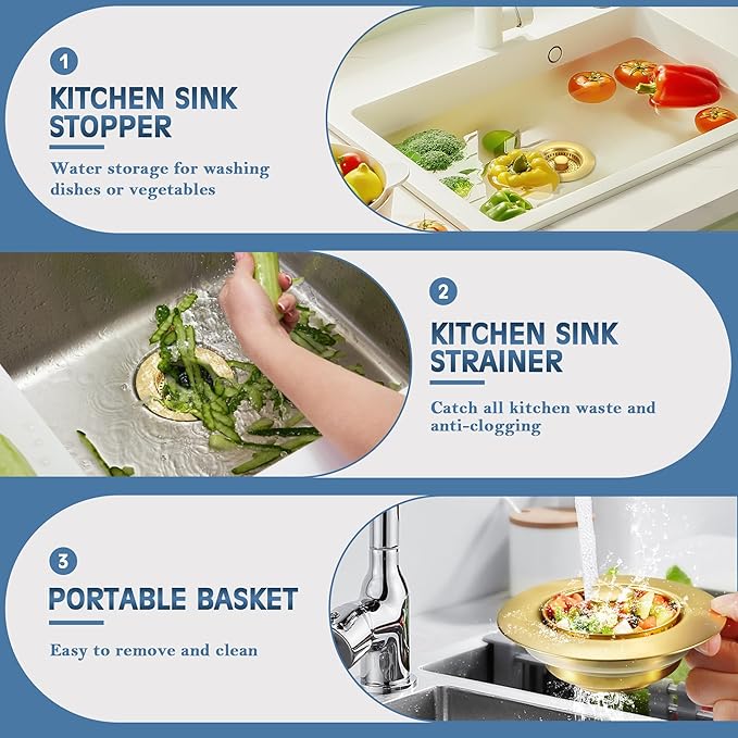 Kitchen Sink Drain Strainer 2 Pack, 304 Stainless Steel Pop Up Sink Stopper