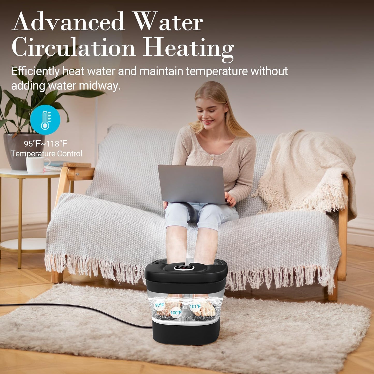 CuPiLo Foot Spa Bath Massager, Foot Bath with Circulation Heat, Motorized Shiatsu Massage Balls, Pedicure Soaking Tub with Waves, Remote, Handle, Feet Relief, Gifts for Women Men