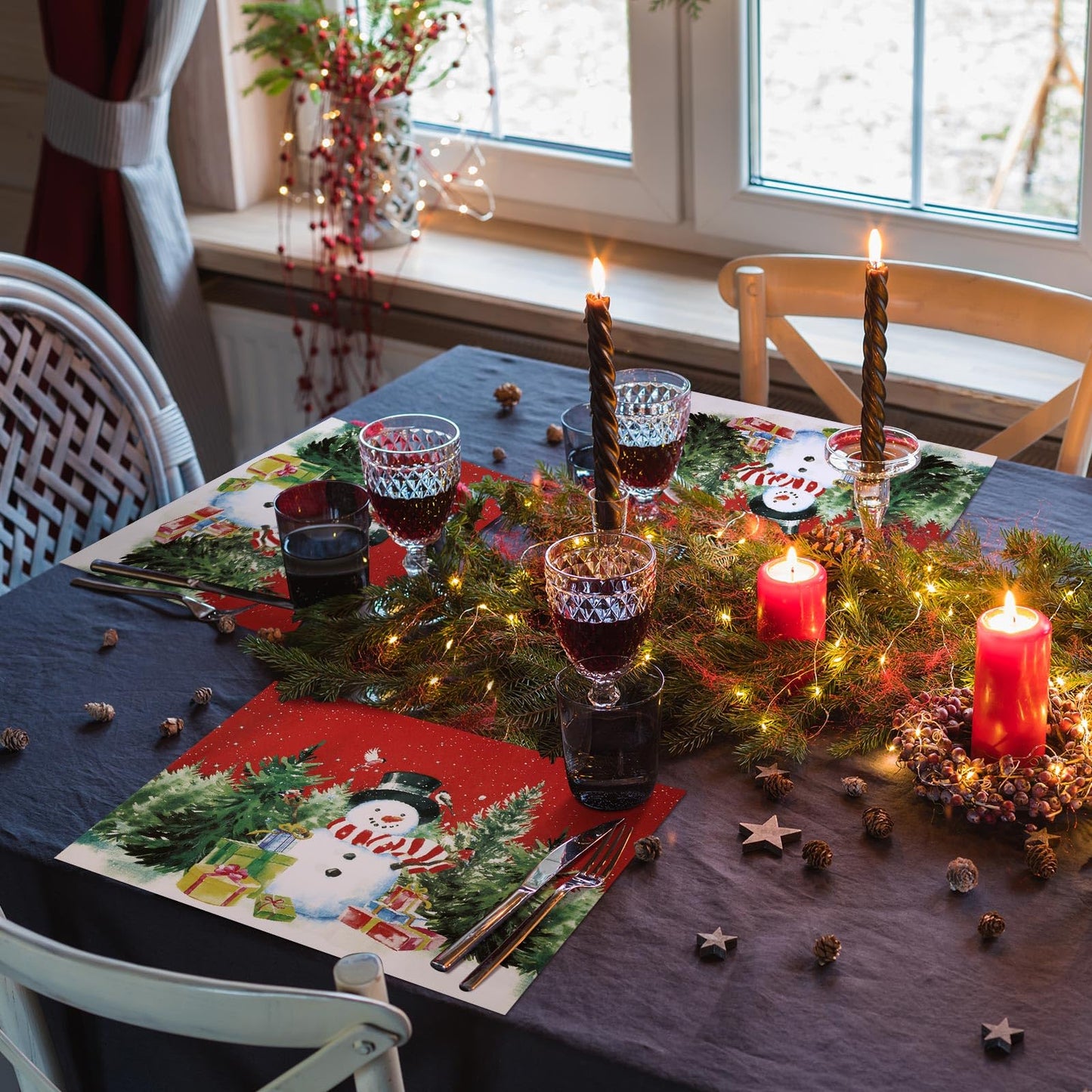 Lallisa 100 Pcs Christmas Snowman Paper Place Mats 14 x 10 in Disposable Paper Place Mats Dining Table Placemat Rectangle Kitchen Table Mat Place Mat for Christmas Wedding Party