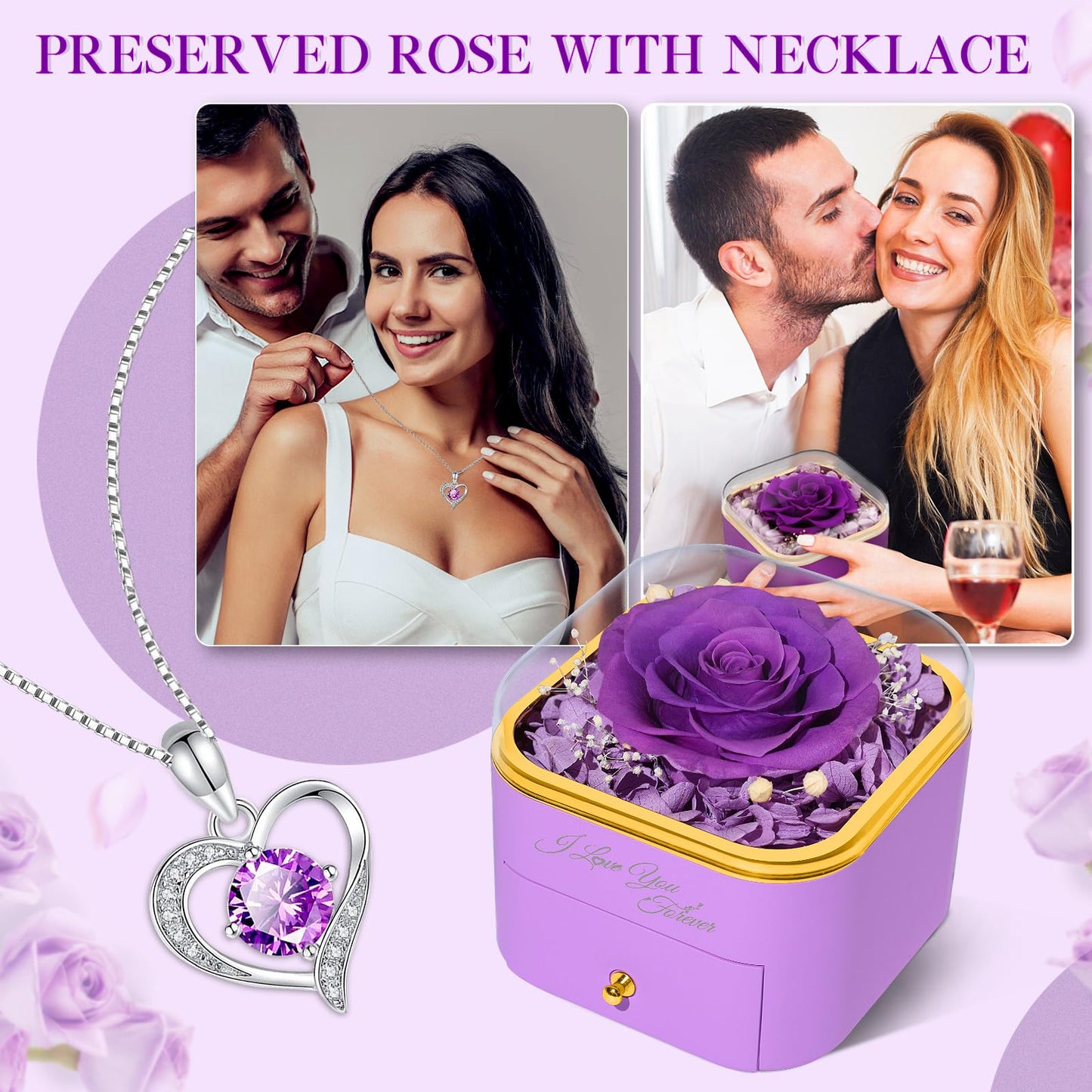 Beferr Valentines Day Gifts for Her Preserved Real Rose with Necklace Eternal Roses Forever Flowers for Delivery Prime Mothers Anniversary Birthday Gifts for Women Mom Grandma Wife Daughter Girlfriend