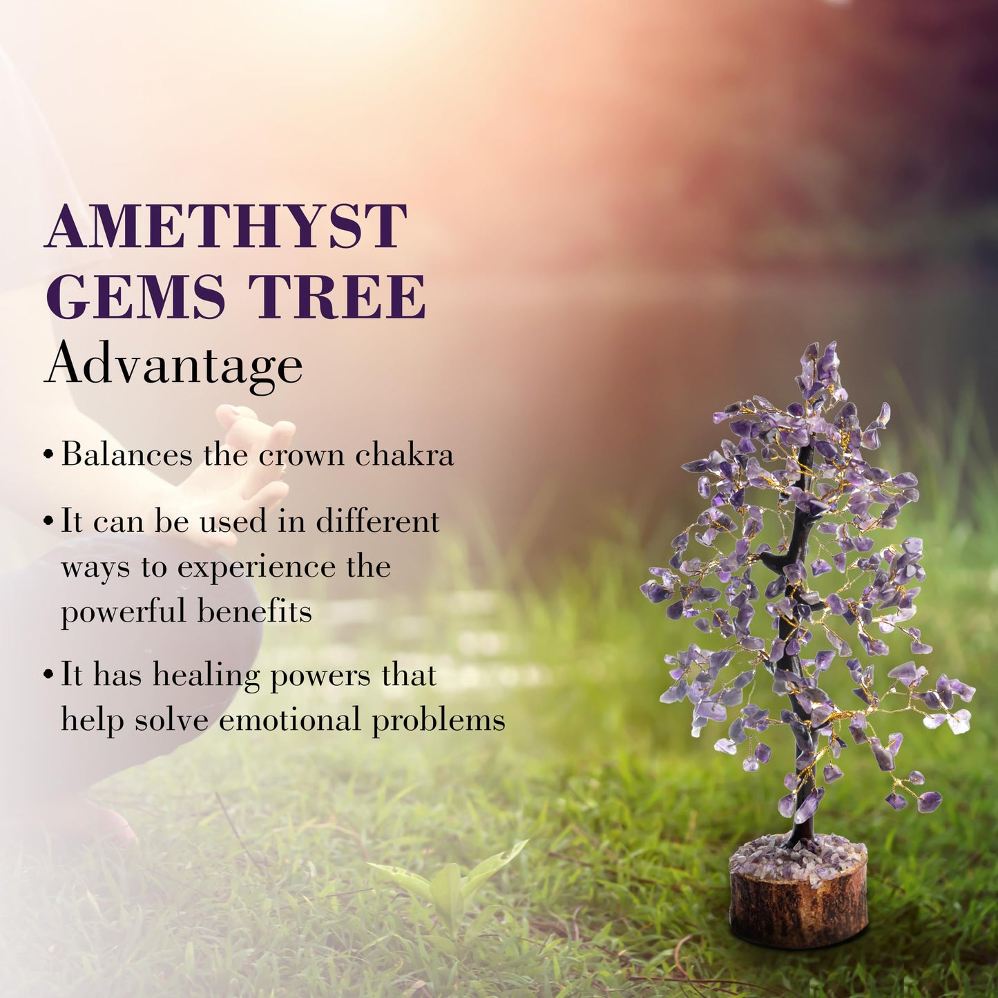 Wonder Care Amethyst Crystal Tree for Positive Energy Home Decor and Healing With M-Seal & Golden Wire | Fortune Tree | Crystal Decor | Chakra | Feng Shui (300 Beads)