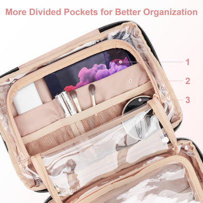 Everfun Hanging Toiletry Bag for Travel, Mothers Day Gift for Mom, 11x7.75x4.5 inch Medium Capacity Cosmetic Organizer with Leakproof Wet/Dry Compartment, Waterproof Dopp Kit for Women Pink
