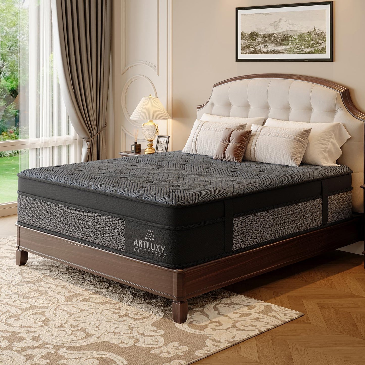Artluxy Full 14 Inch Hybrid Mattress – Medium Firm, with Gel Memory Foam and Pocket Springs for Pressure Relief and Zoned Support, CertiPUR-US Certified. (Gray-Black, Full, 14, 14, Inches)