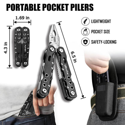 UltraTac Military Grade Multitool Gift Set for Men, Compact Survival Kit for Car Emergency, Birthday or Holiday Gift for Man, Pocket EDC Tools for Camping, Hiking & Quick Fixes - Stainless Steel