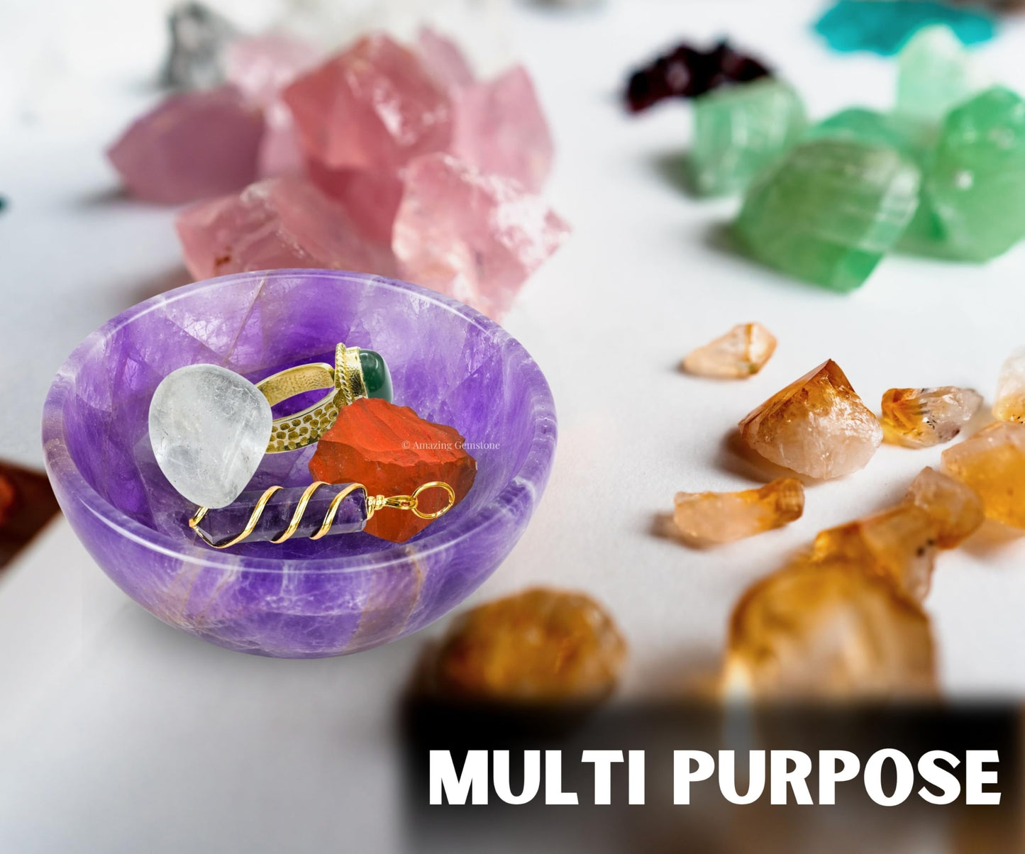 Amethyst Crystal Bowl - 3 Inch Decorative Bowls for Room and Home Decor - Gemstone Healing Crystals for Elegant Display, Positive Energy Balance and Gift