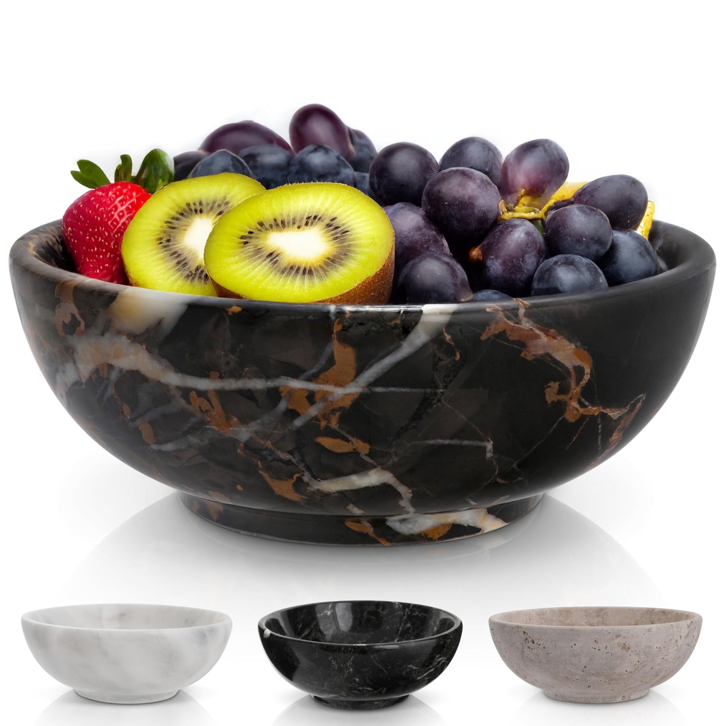 Gusto Nostro 8" Luxury Black Marble Decorative Bowl for Coffee Table - Elegant Decorative Fruit Bowl for Kitchen Counter - Heavy Stone Entryway Catch All for Keys, Potpourri Holder Centerpiece, Medium