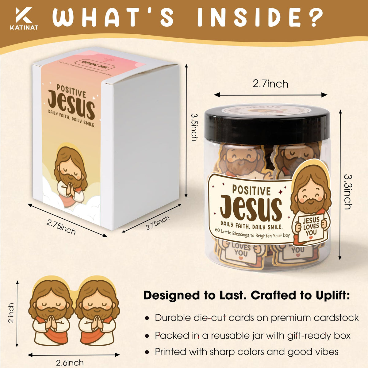 Positive Jesus Jar – 60 Funny Emotional Support Jesus, Christian Gifts for Women, Men, Friends, Teens, Tweens, Coworkers, Teachers, Birthday Gifts for Women, Men