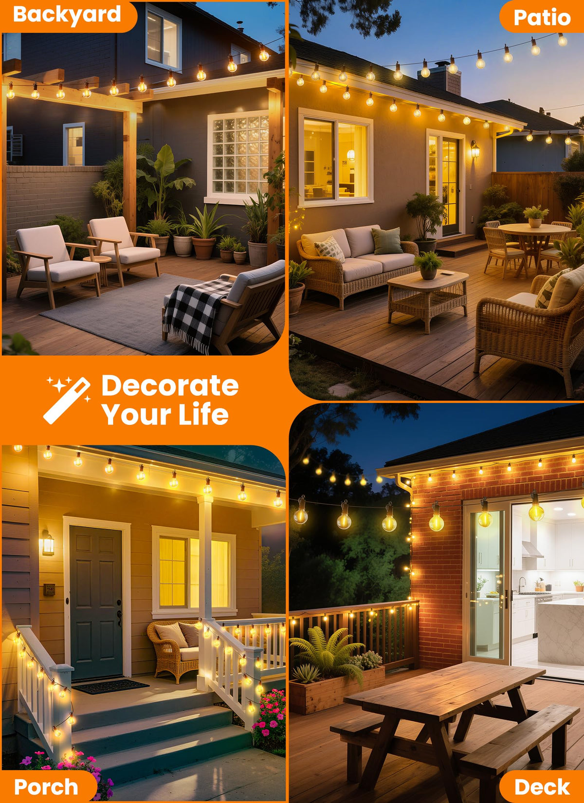 SmartDawn 150FT 77 LED Outdoor String Lights, G40 Shatterproof String Lights, IP65 Waterproof Connectable Outside Patio Light for Backyard Porch Balcony Garden Decor Christmas Camping Gazebo