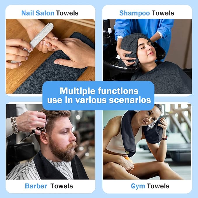 6 Pack Black Salon Towels, Super Soft and Absorbent Microfiber Hair Towel