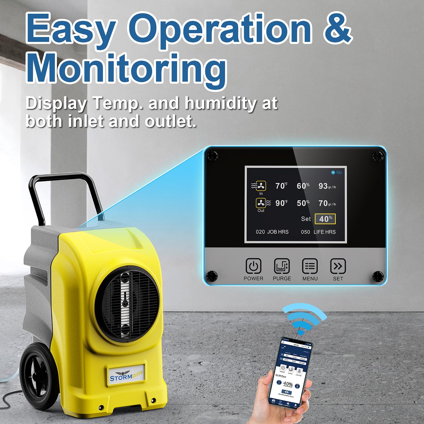 AlorAir 270 Pints Commercial Dehumidifiers for Large Room or Basements, Industrial Large Dehumidifier with Pump and Drain Hose, Dehumidifiers with Smart Wi-Fi, Manufacturer's 5 Years Warranty, Yellow