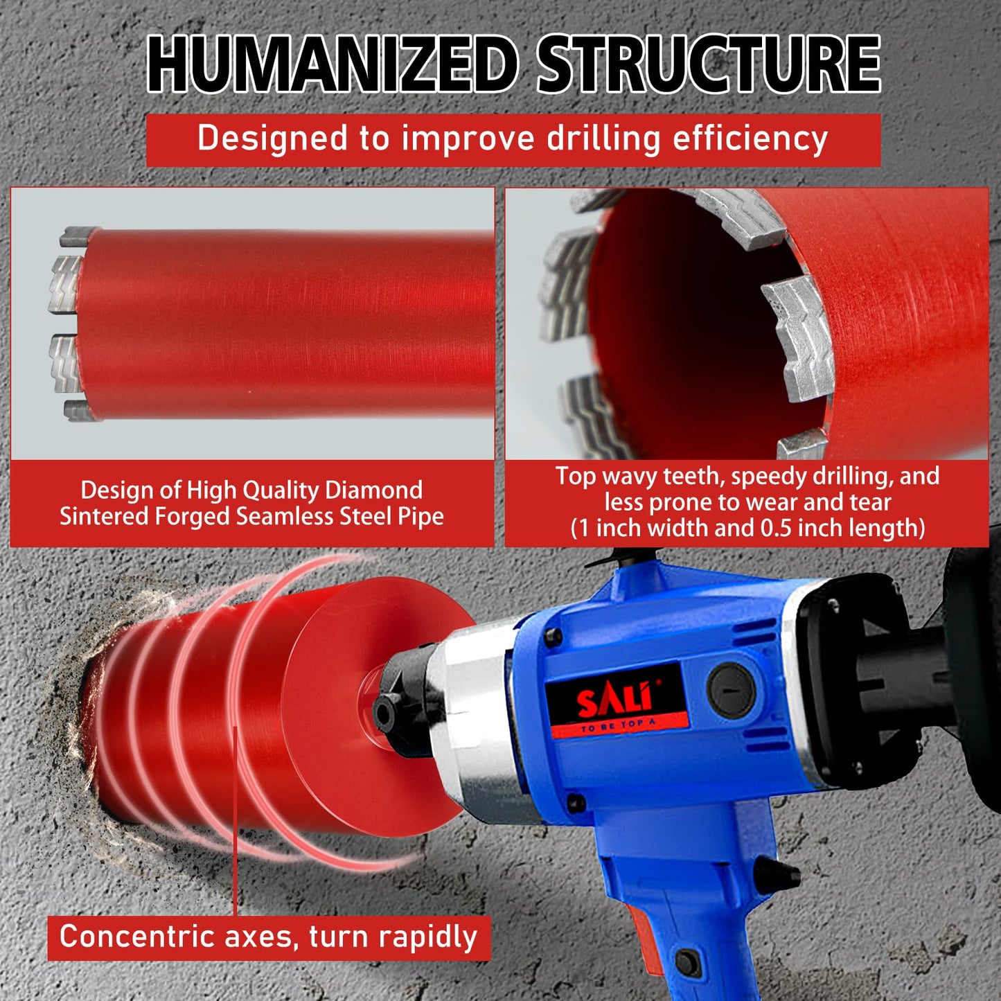 SALI Wet Diamond Core Drill Bits 6" (152mm) Diameter, 15" (380mm) Drilling Depth, Turbo Laser-Welded Segments(Wavy Teeth) with x1-1/4-7 Thread Core Bit for Rebar Concrete Brick Block Masonry Stone