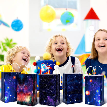 Nezyo Outer Space Present Bags - 24 Pack Galaxy Gift Bags for Kids' Space Theme Party Supplies(Galaxy Style)