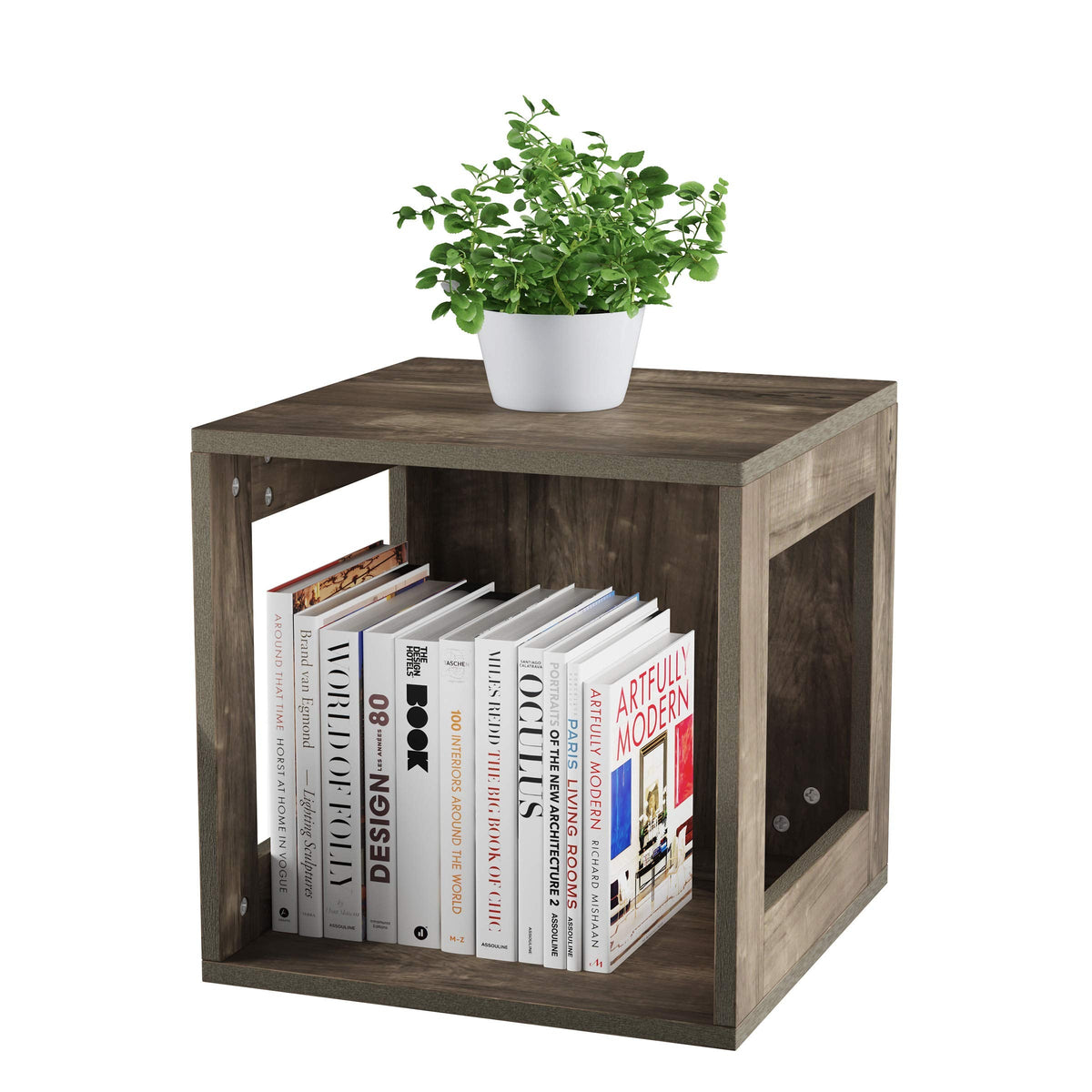Lavish Home Modern Small Bookcase with Storage – Minimalist Open-Side Modular Shelving Unit, Stackable Accent Bookcase for Bedroom, Living Room, or Home Office (Gray Woodgrain)