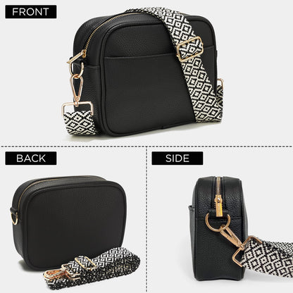 Lily England Cross Body Bag Women - Multiple Pockets - Adjustable Wide Strap and Chain - Black Handbag Crossbody - Over the Shoulder Bag