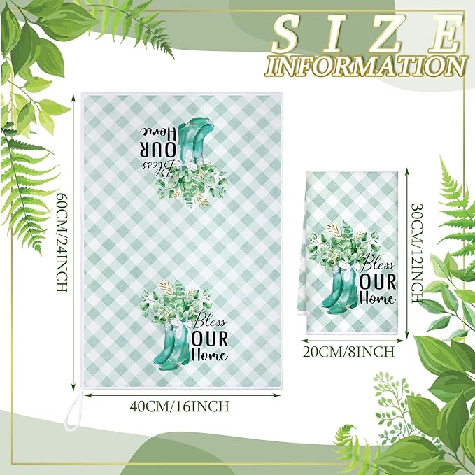 Set of 6 Eucalyptus Kitchen Towels Green Leaves Dishtowels Absorbent Spring
