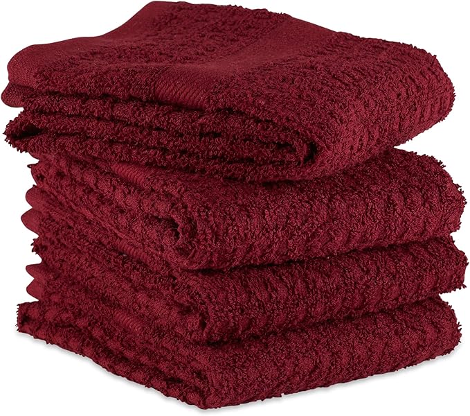 DII Basic Terry Collection Waffle Dishtowel Set, Solid Wine, 4 Piece