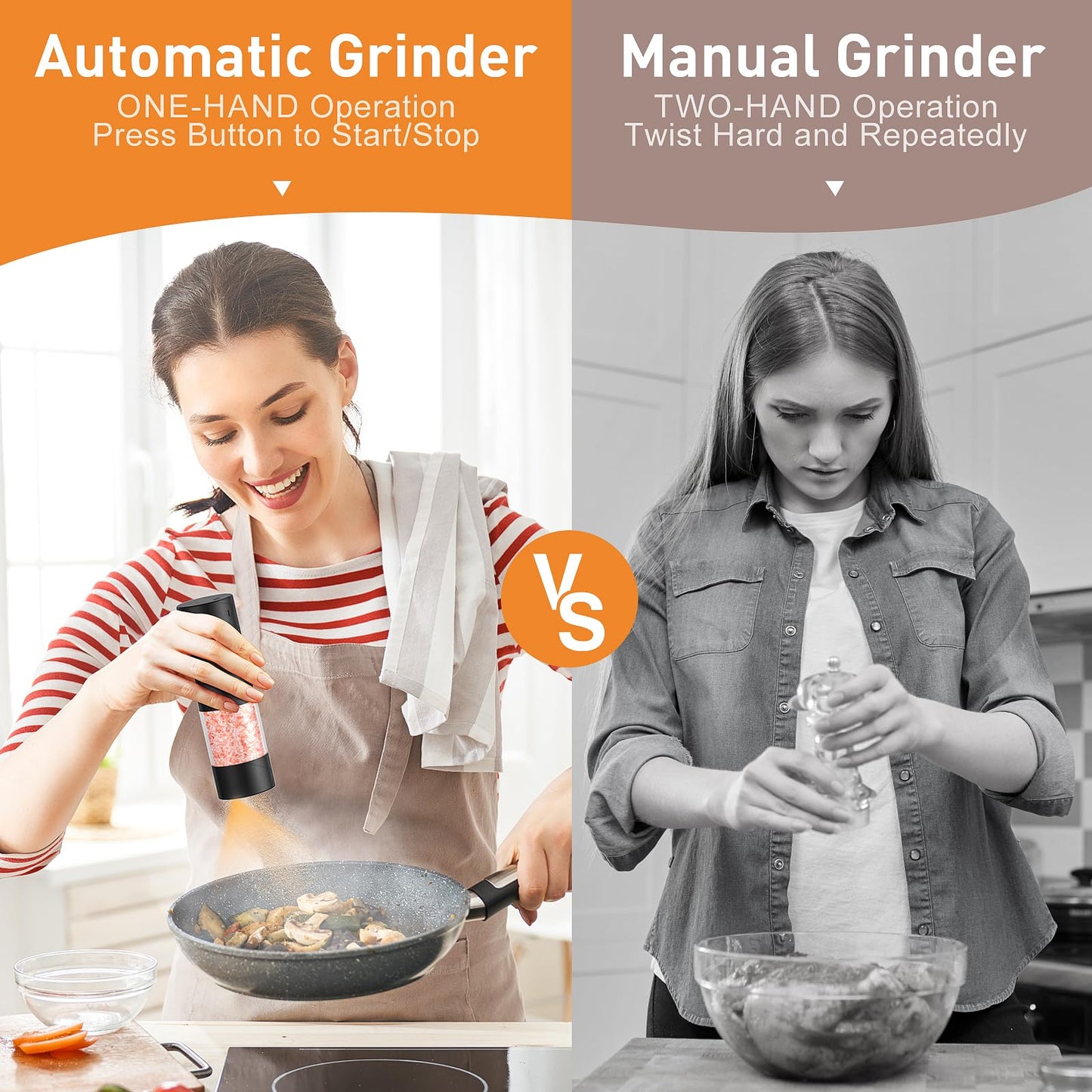 Rechargeable Electric Salt and Pepper Grinder Set, Automatic Salt and Pepper Shakers, Adjustable Coarseness Pepper Grinder with Led Kitchen and Home Appliances Gifts for Women(Blackwhite)