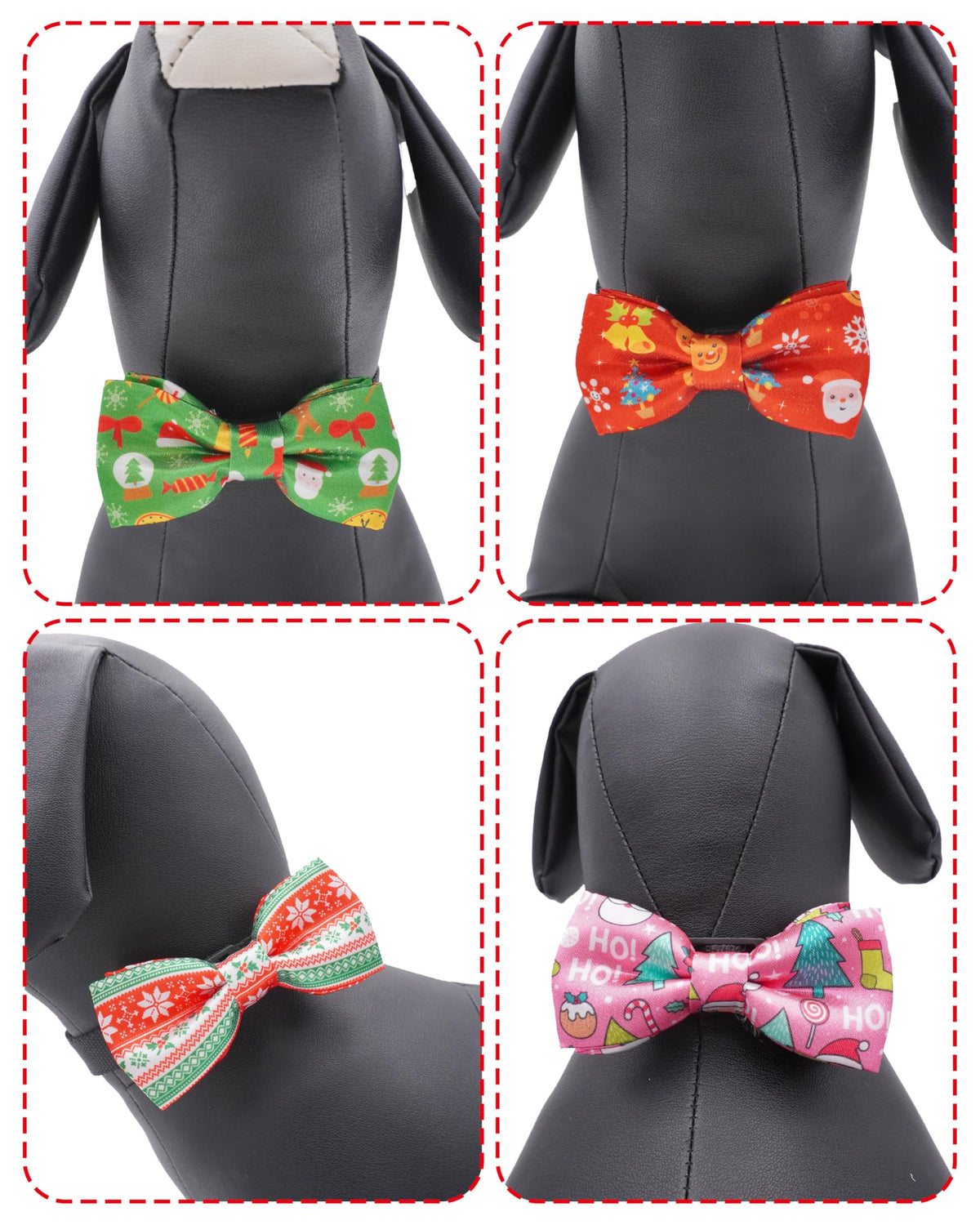 PET SHOW 10 Pack Christmas Big Dog Bow Ties for Large Medium Dogs Sliding Collar Attachments Xmas Tree Bowties Santa Bowknots Holiday Party Pet Grooming Accessories(Large)