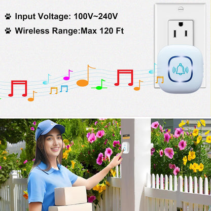 Wireless Doorbell, 1,200ft Wireless Range Doorbell,5 Volume Levels Loud Enough, Mute Mode with 52 Chimes,LED Flashing and Memory Setting.