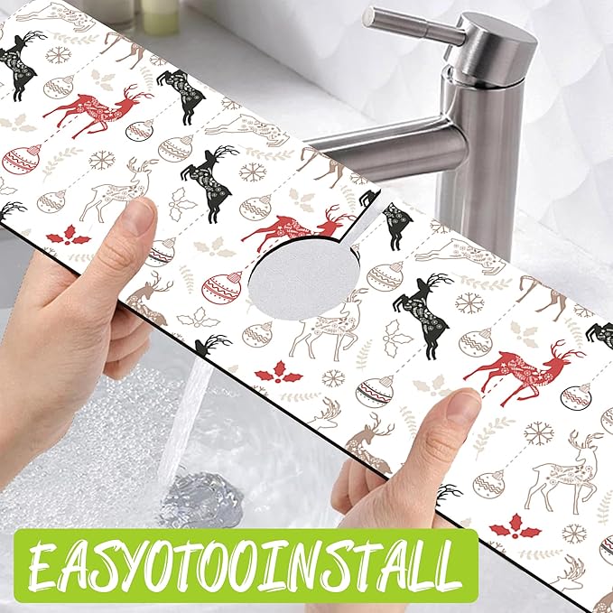 Chrismas Sink Faucet Absorbing Mat Christmas Sink Splash Guard Drying Mat