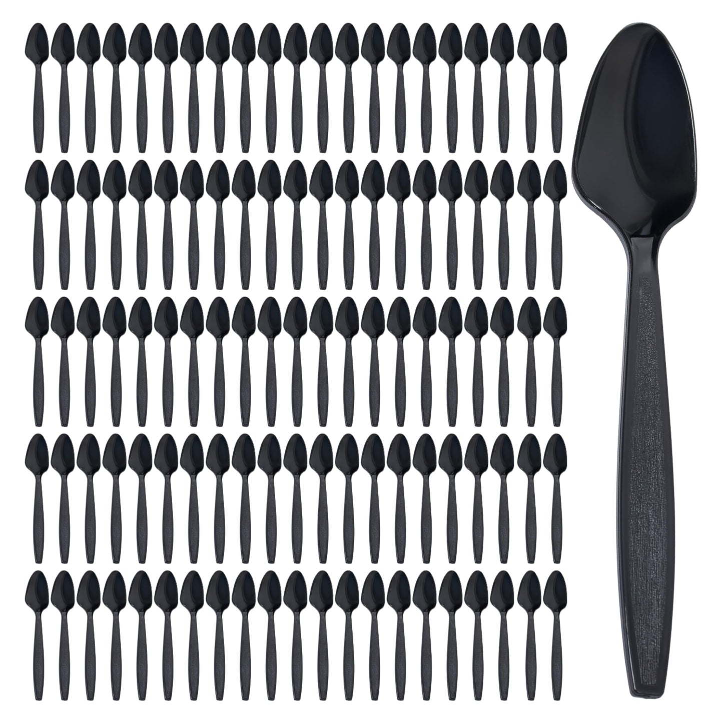 Prestee 300 Black Plastic Spoons Bulk - Durable Disposable Plastic Silverware Spoons - Heat-Resistant Spoon Cutlery - Heavy Duty Flatware Pack - Disposable Silverware Utensil Set for Hot and Cold Food